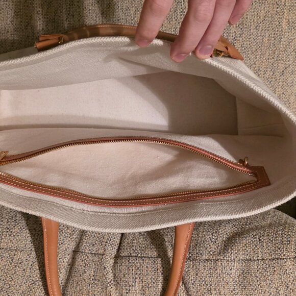 CELINE Horizontal Cabas Tote Hand Bag, Canvas Calf Skin, White, DISCONTINUED - Picture 5 of 6